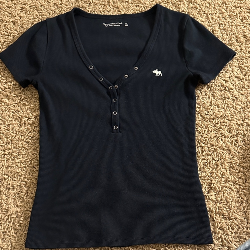 Abercrombie & Fitch Women's Dark Blue Short Sleeve Tee